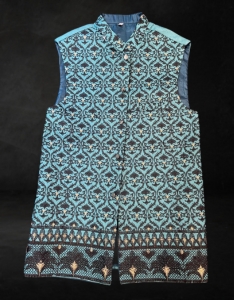 Kids waist coat. Ferozi with black and gold embroidery